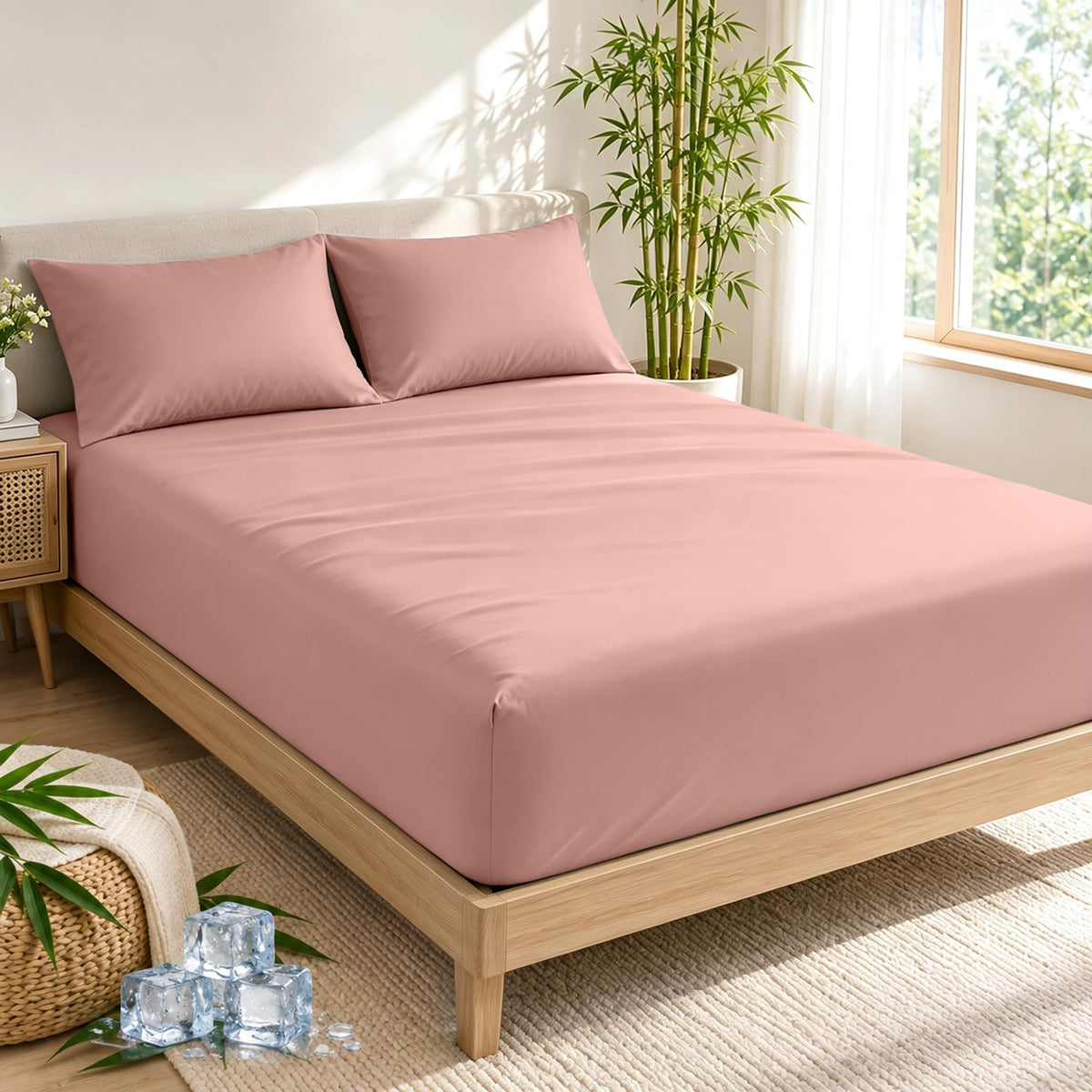 LINENLINK Bamboo Blend Fitted Sheet & 2 Pillowcases