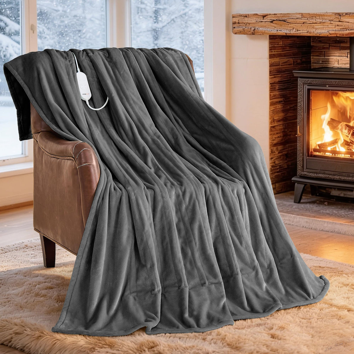 LINENLINK Electric Blanket Heated Flannel Fleece Rug