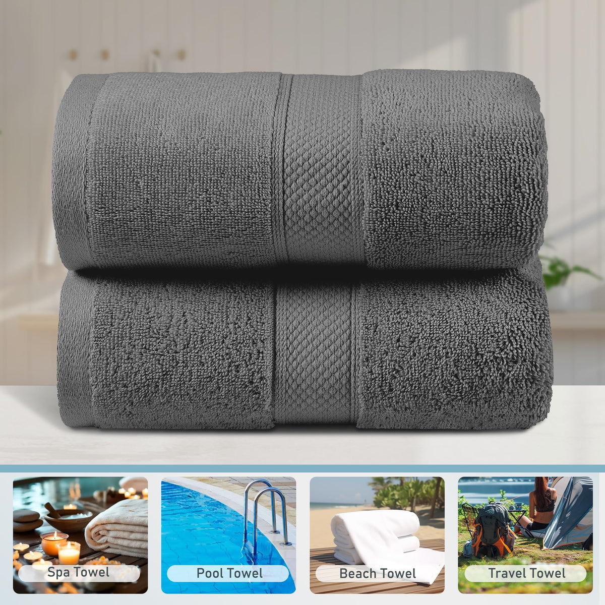 LINENLINK 100% Cotton Extra Large Bath Sheets, 2 Pack