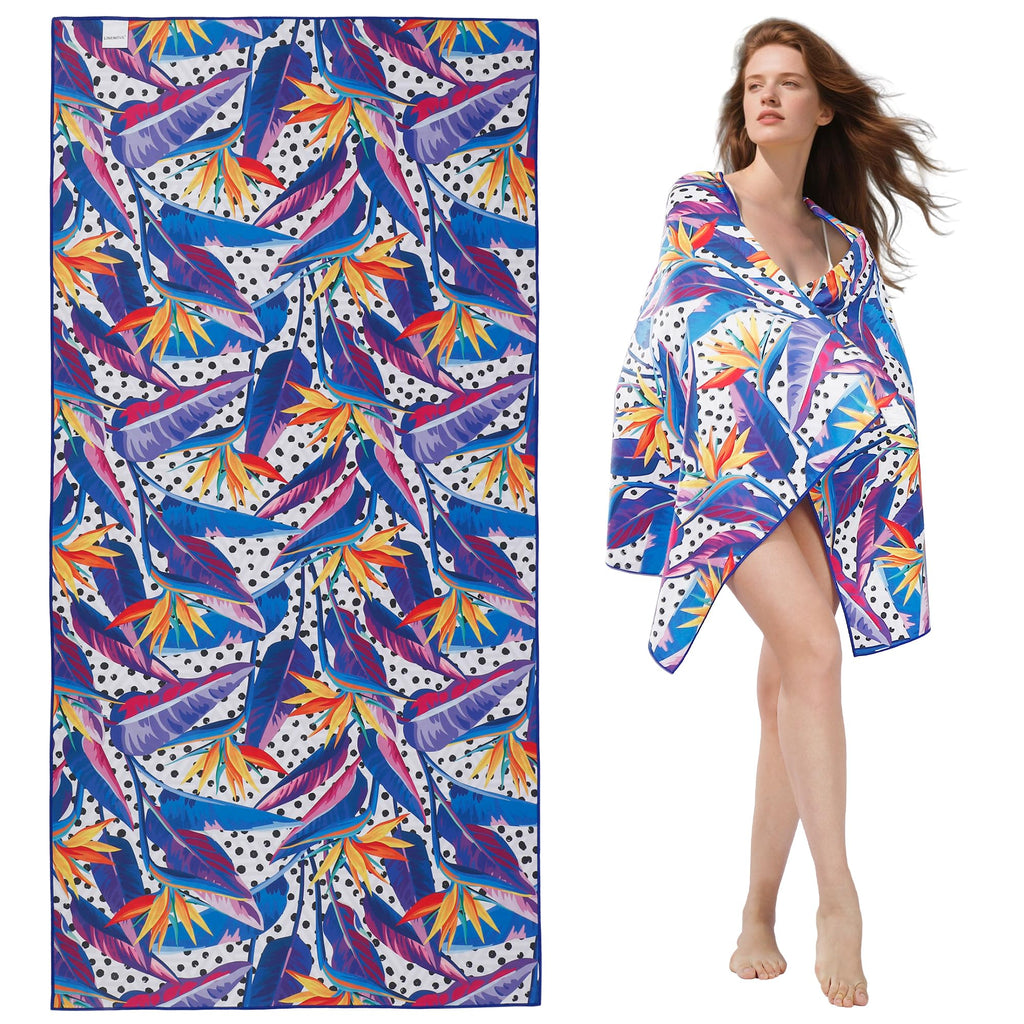 LINENLINK Microfiber Beach Towel, Dual-Sided Quick Dry Pool Towel with Pouch, Absorbent, Sand Free & Lightweight Compact Beach Blanket for Swimming, Yoga, Camping