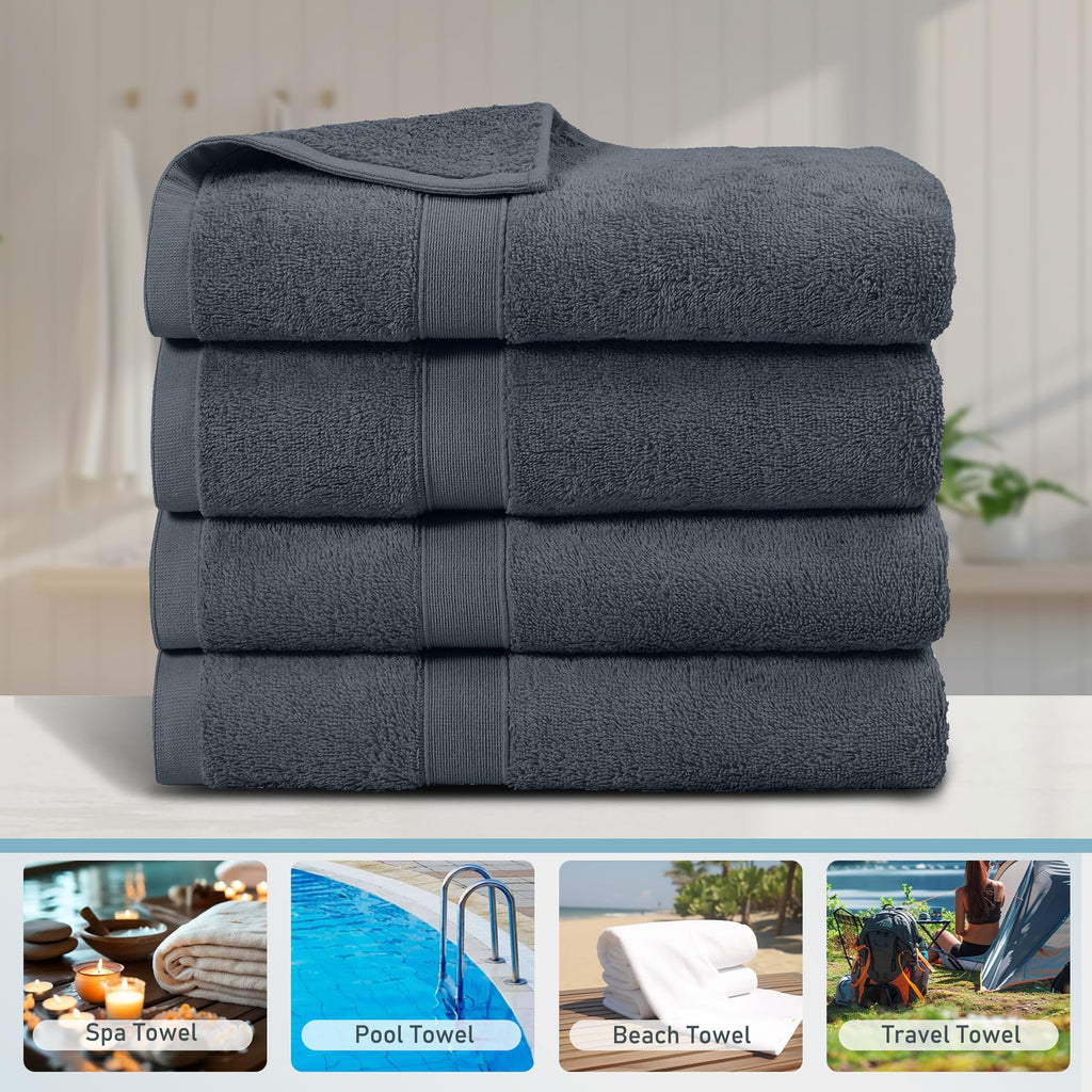 LINENLINK 100% Cotton Bath Towels, 4 Pack