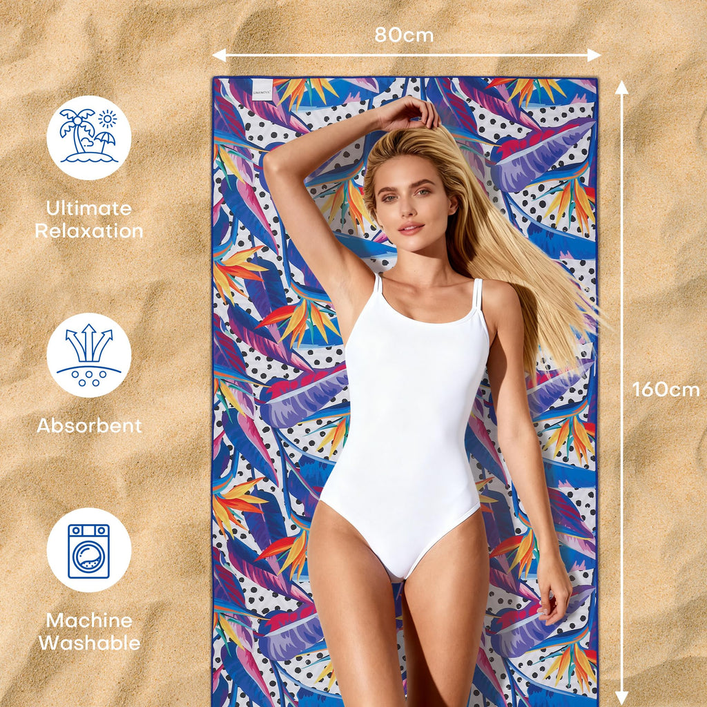 LINENLINK Microfiber Beach Towel, Dual-Sided Quick Dry Pool Towel with Pouch, Absorbent, Sand Free & Lightweight Compact Beach Blanket for Swimming, Yoga, Camping
