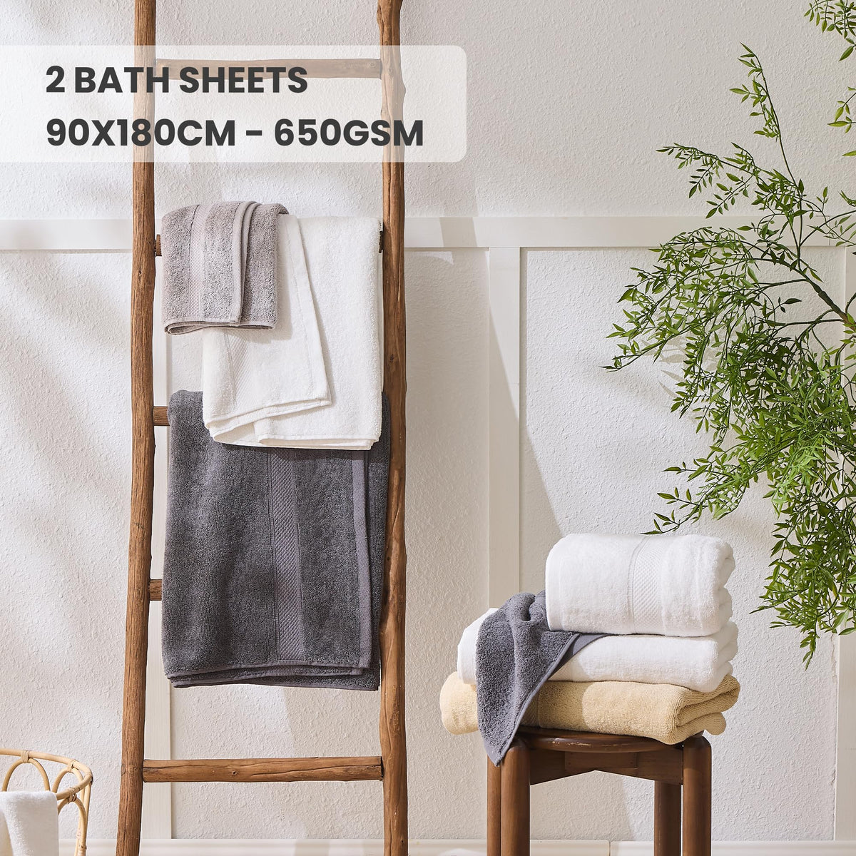 LINENLINK 100% Cotton Extra Large Bath Sheets, 2 Pack