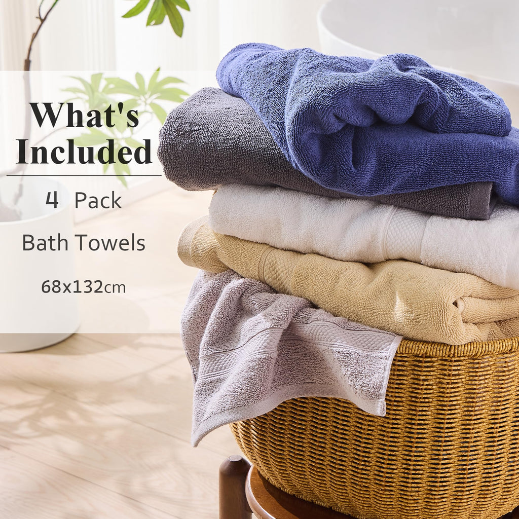 LINENLINK 100% Cotton Bath Towels, 4 Pack