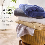 LINENLINK 100% Cotton Bath Towels, 4 Pack